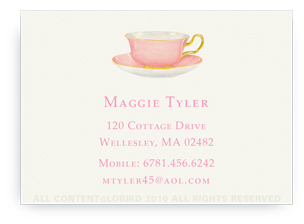 pink tea cup calling card
