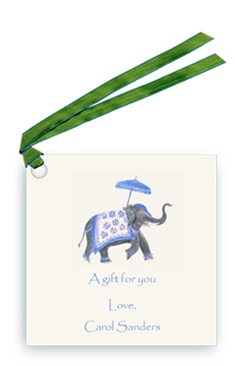 Festive Elephant -Blue/White